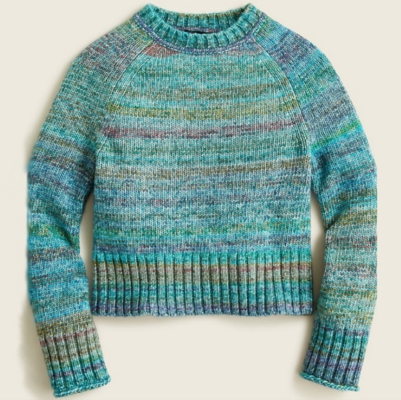 J. Crew Italian Space-Dyed Cotton & Wool Sweater XS (0-2) Blue Green Crew Neck - Picture 2 of 11